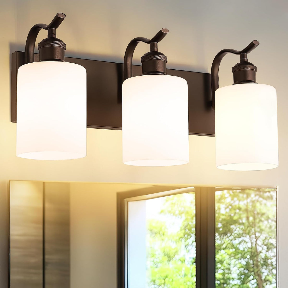 3-Light Bathroom Vanity Light,White Frosted Glass,Oil Rubbed Bronze