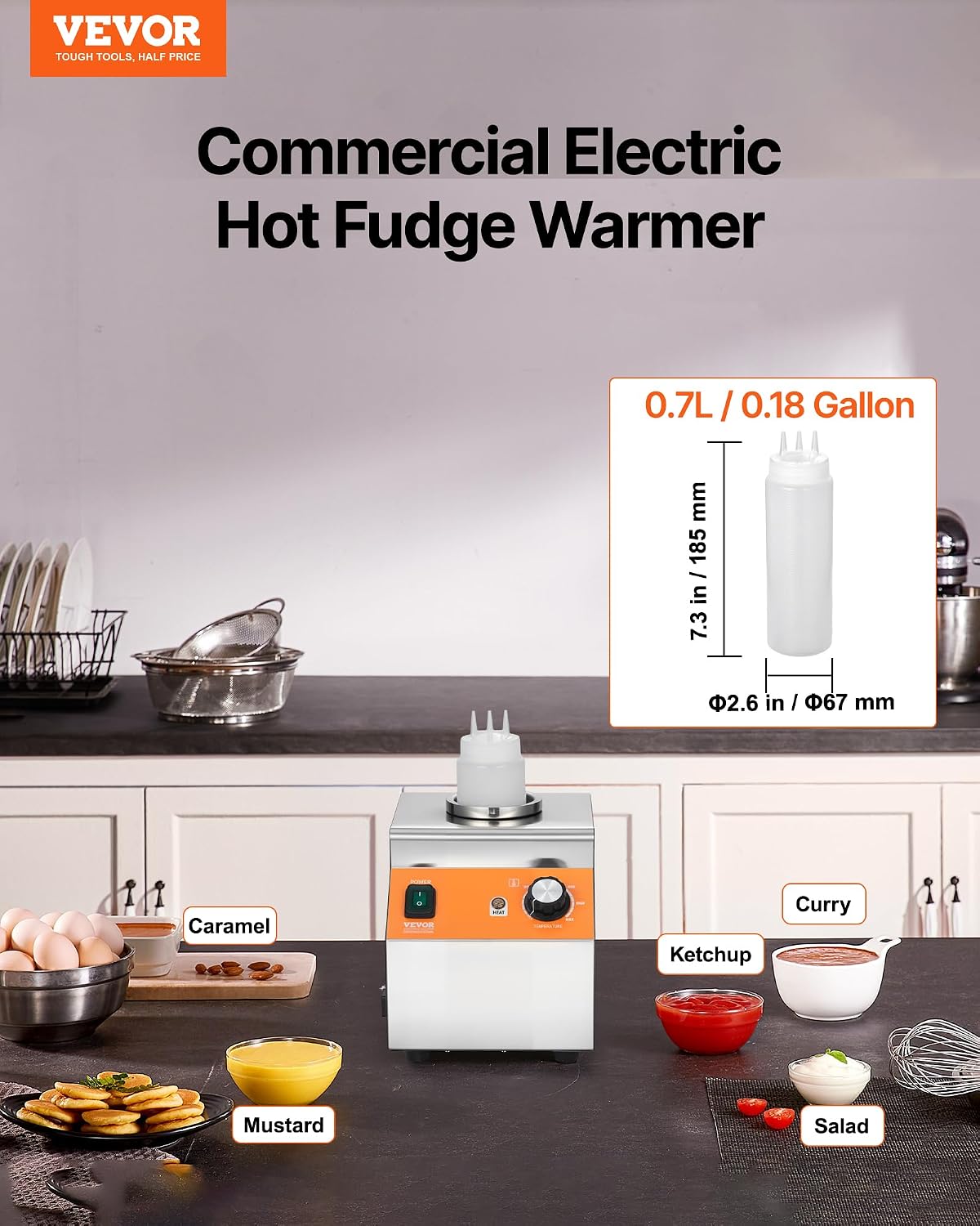 VEVOR Electric Bottle Warmer with Bottle, 0.8L Commercial Cheese Dispenser, H...