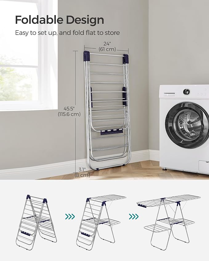 SONGMICS Clothes Drying Rack, Foldable 2-Level Laundry Drying Rack,