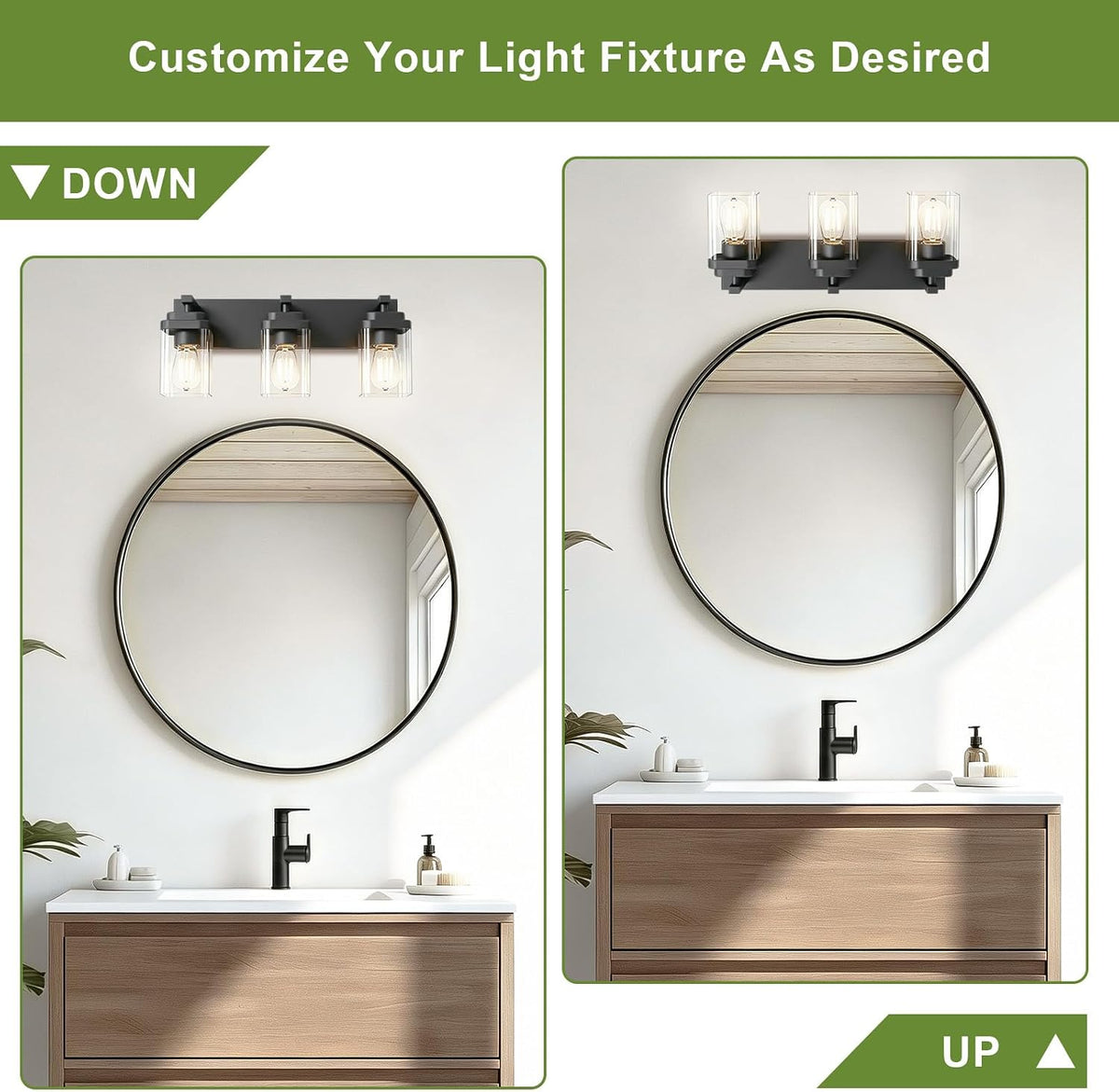 Black Bathroom Light Fixtures, 3 Lights Bathroom Lighting Fixtures Over Mirro...