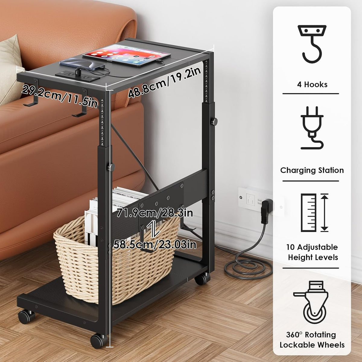 Computer Tower Stand with Power Outlet - 10-Level Height Adjustable