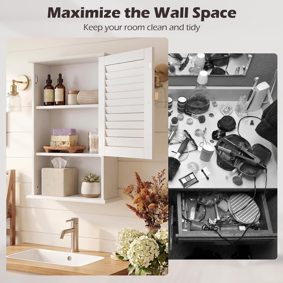 Tangkula Medicine Cabinet, Wall Mounted Bathroom Cabinet Single Door Wooden B...