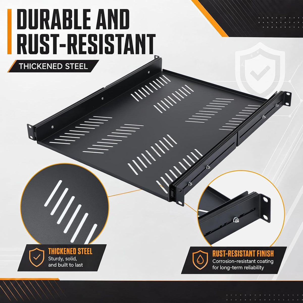 1 Pcs 1u Sliding Rack Shelf, Mounting 21.7-35.4 Inch Depth