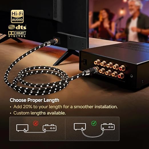 TODN 75-Ohm Coaxial Digital Audio Cable Audiophile 24K Gold-Plated RCA Male