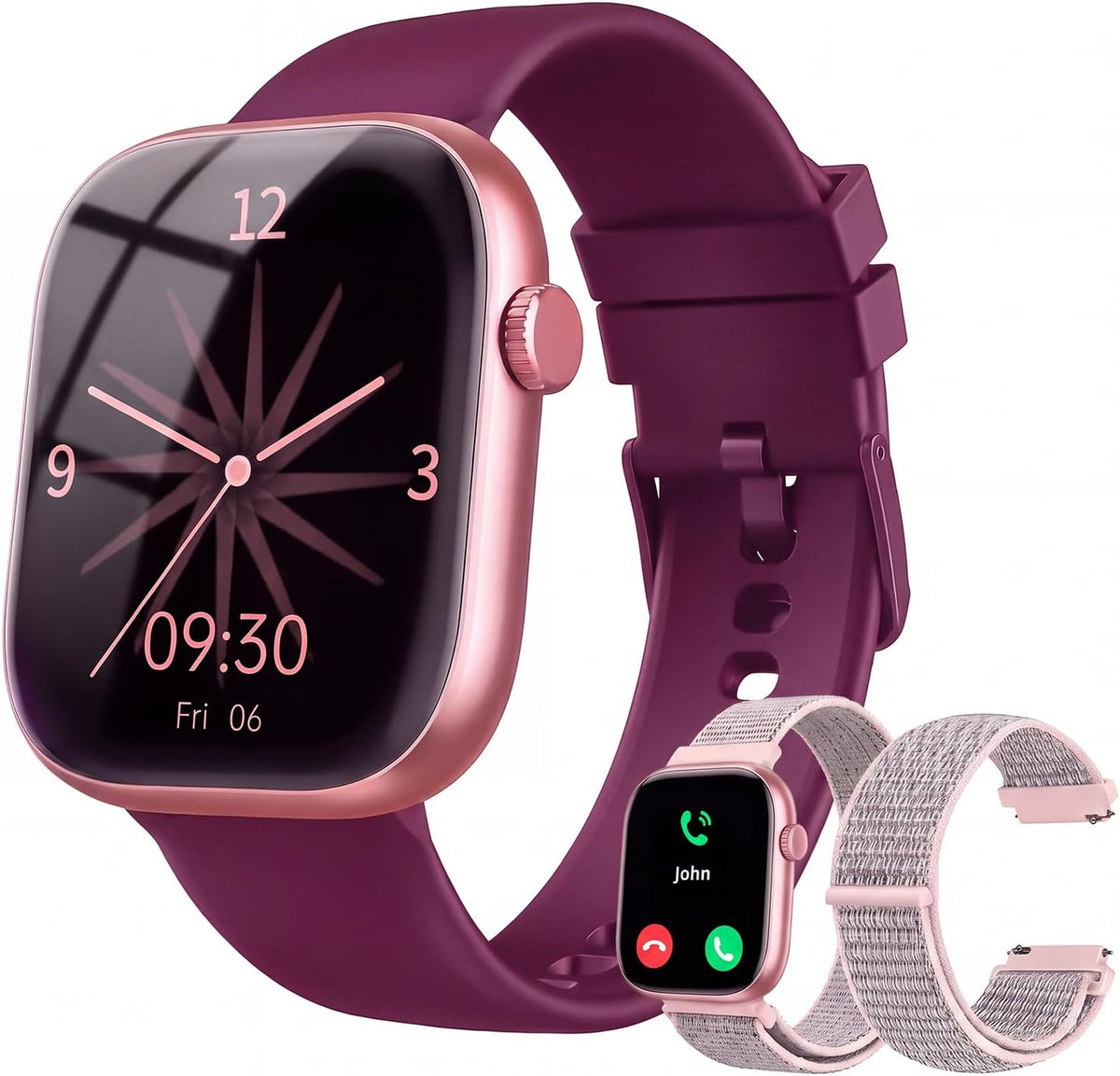 Smart Watch for Women, Bluetooth Answer/Make Calls, 1.83"HD Screen, 2 Bands