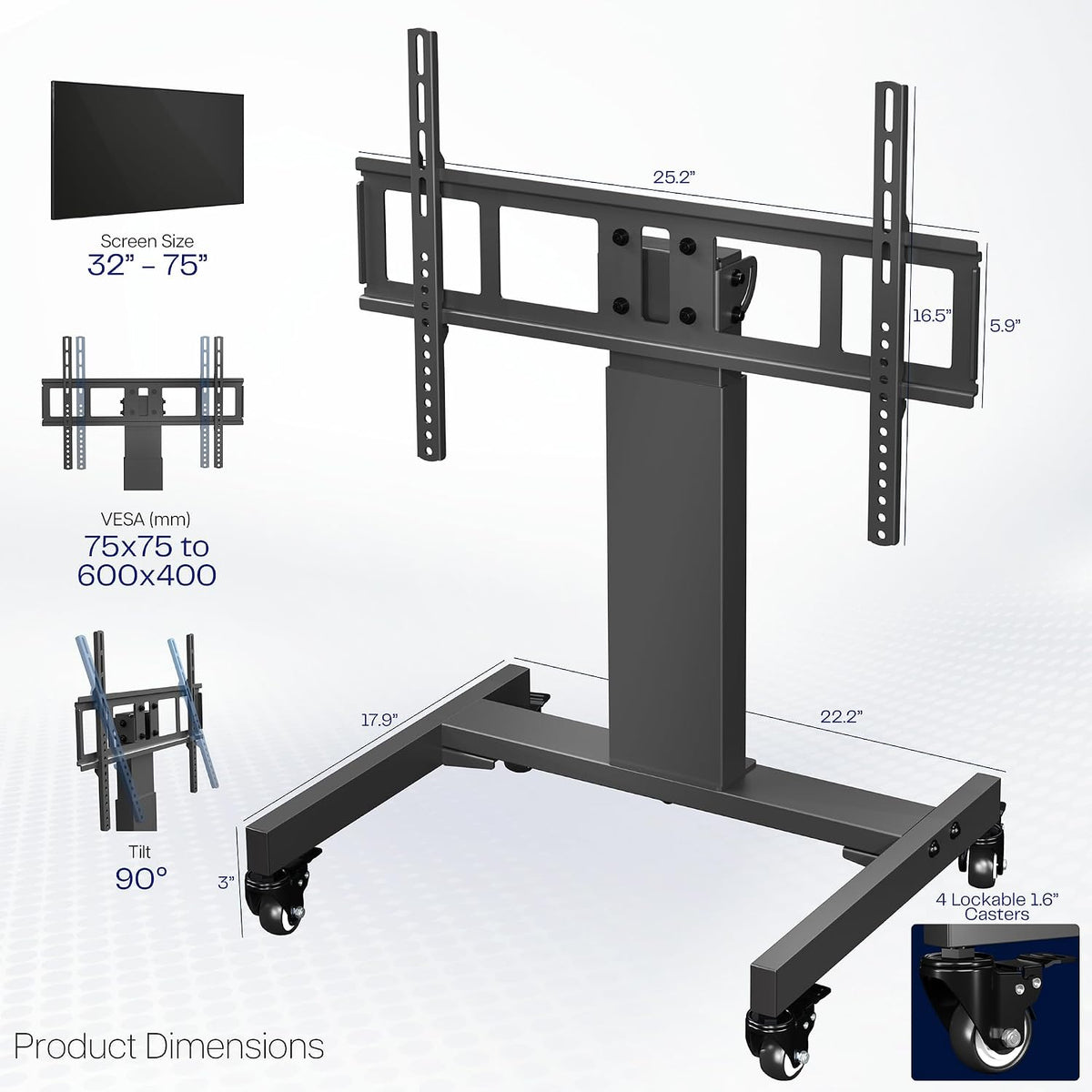 VIVO Low Height Tilting Mobile TV Cart for 32-75 in Screens