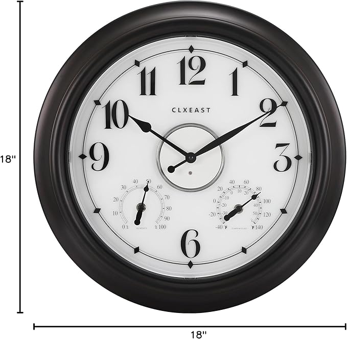 CLXEAST Illuminated Indoor Outdoor Clocks Waterproof 18 inch