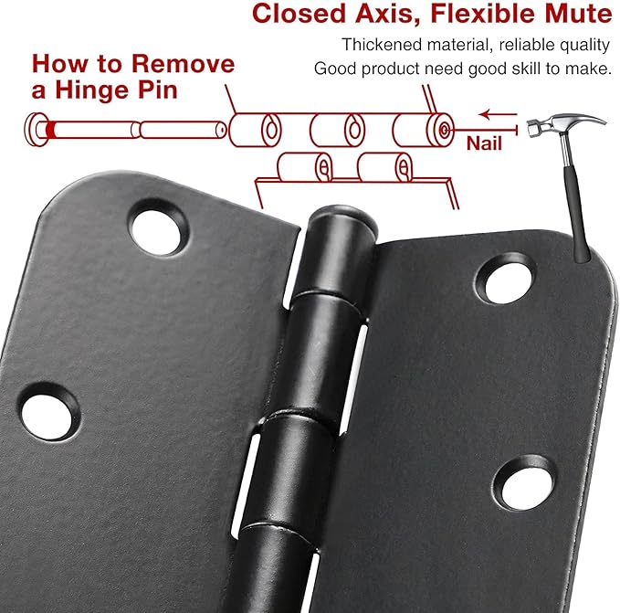 Rounded Door Hinges 3-1/2" x 3.5 inch, 5/8 Radius, Matte Black 3 ½ Inch ...