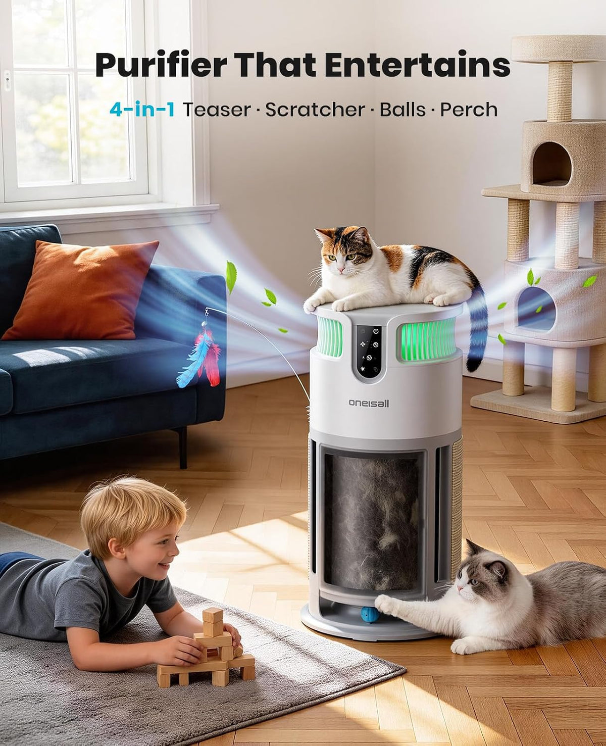 oneisall Pet Cat HEPA Air Purifier for Home Large Room,PP04