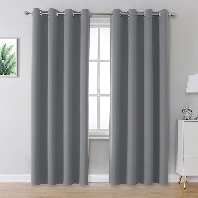 DUALIFE Grey Blackout Curtains for Bedroom 96 inches Long 2 Panels Grommet