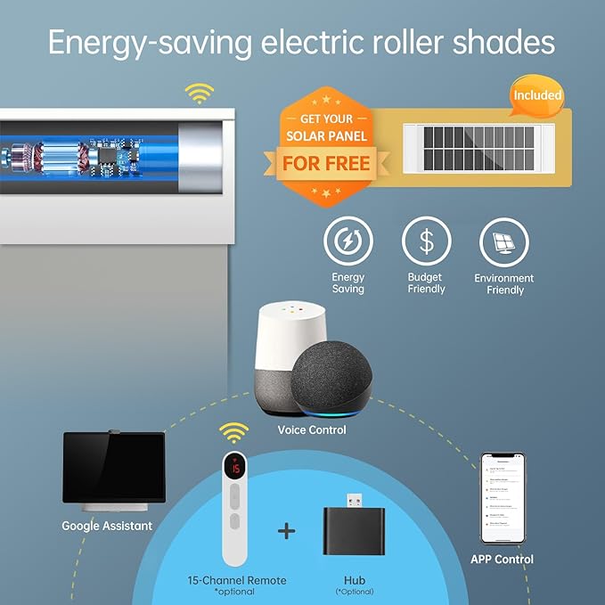 DENFOON Motorized Blinds with Remote, Thermal Electric Blinds【Solar Panel】