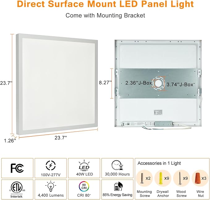 Mcacggo 2x2 FT Surface Mount LED Panel Light Dimmable & 3 Color Selectabl...