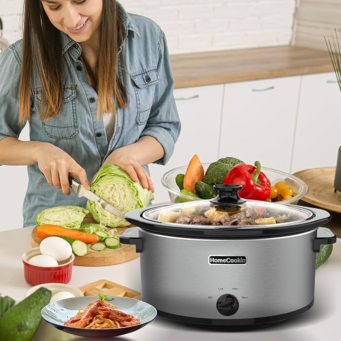 HOMECOOKIN 7 Quart Slow Cooker Oval Manual Pot Food Warmer