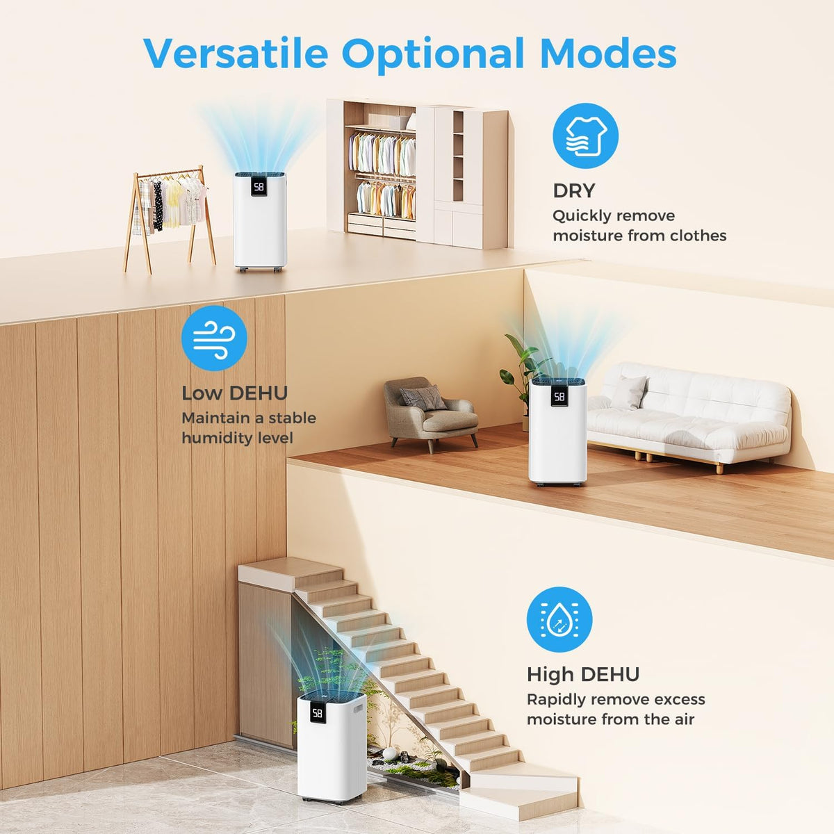 45 Pint Dehumidifier for Basement with Drain Hose Up to 4000 Sq.Ft
