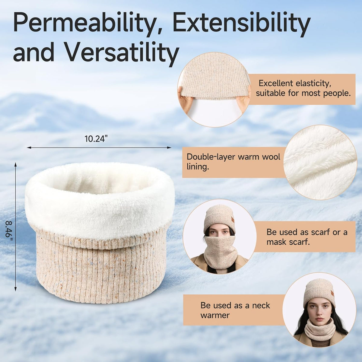 OZERO Winter Beanie Hat Scarf Gloves Set: Fleece Lined