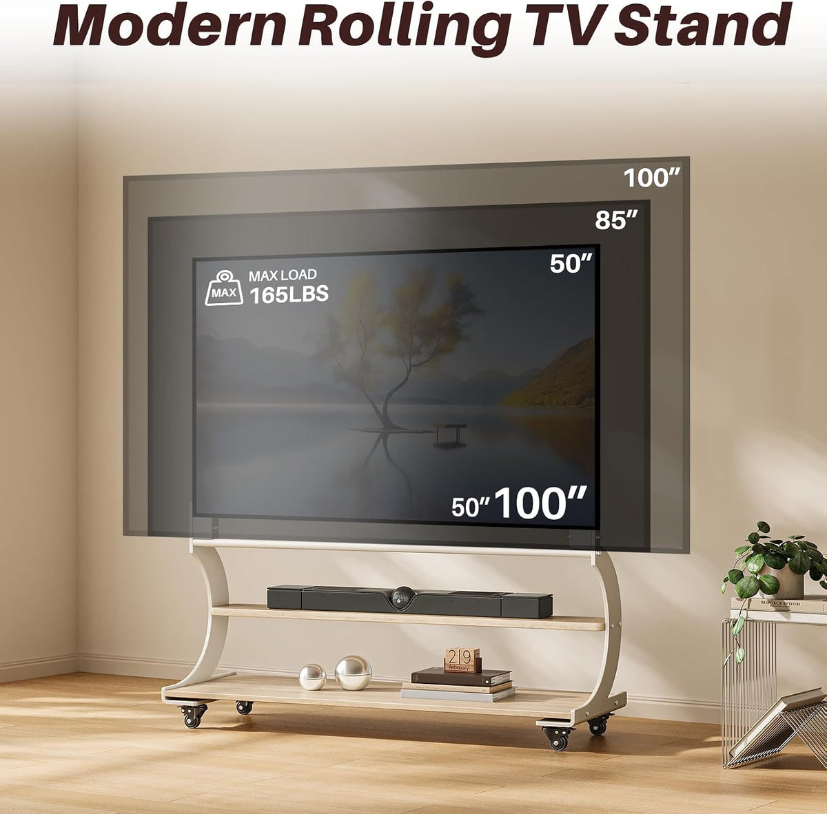 Easel Rolling TV Stand on Wheels for 50-100 Inch TVs with 2-Tier Shelves