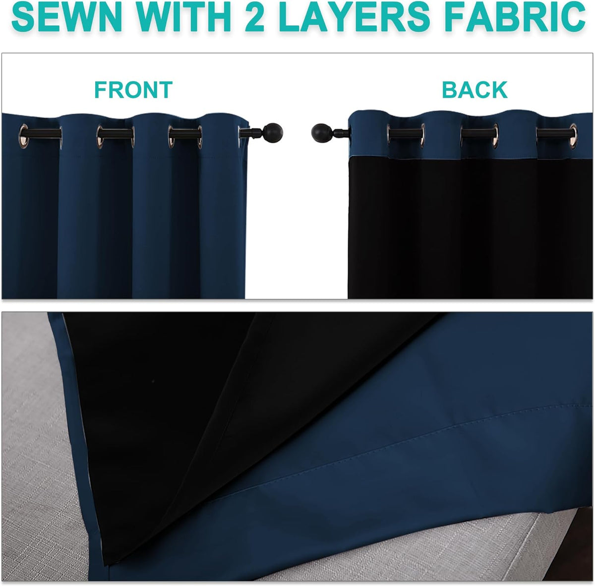 NICETOWN 100% Blackout Short Curtains with Black Liners, 2 Panels, 37" W...