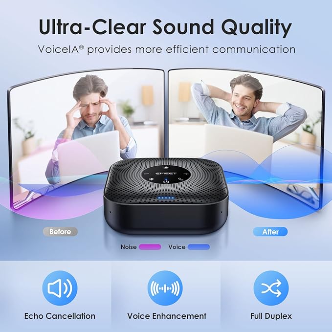 EMEET Conference Speakerphone M0 Plus, 4 AI Mics 360° Voice Pickup, Noise