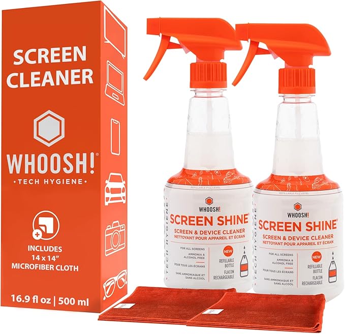 WHOOSH! Pro 16.9 fl oz Refillable TV Screen Cleaner & Microfiber Cloth (S...