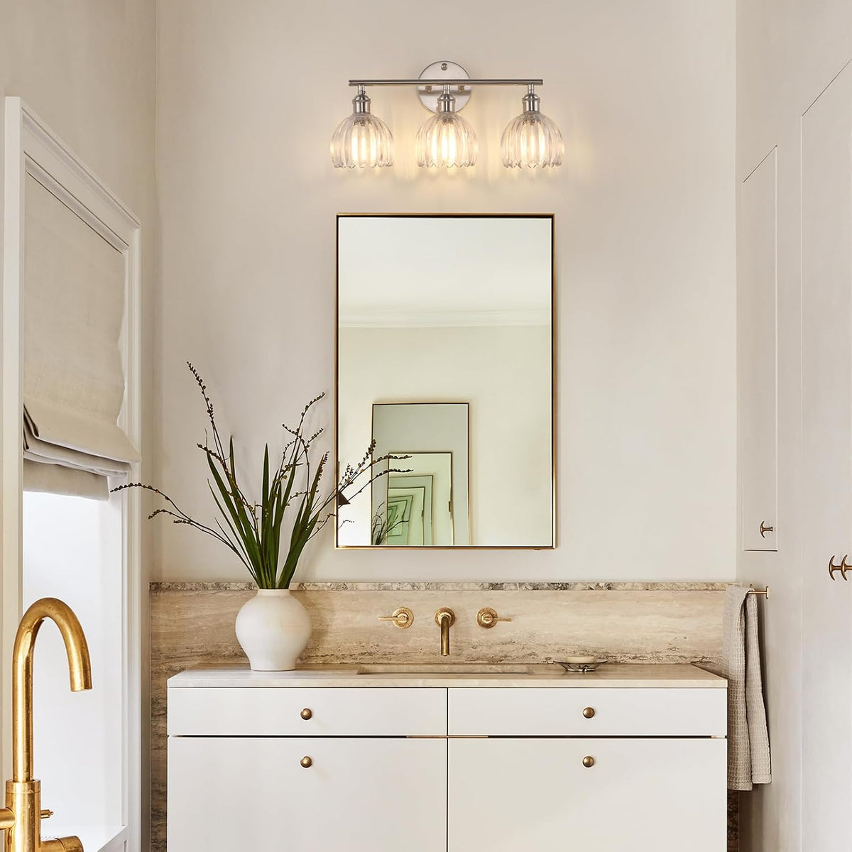 Shenmoyl Bathroom Light Fixtures, 3-Light Vanity wall Light Over Mirror with ...