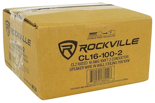 Rockville CL16-100-2 CL2 Rated 16 AWG 100' Speaker Wire, In-Wall and Ceil...