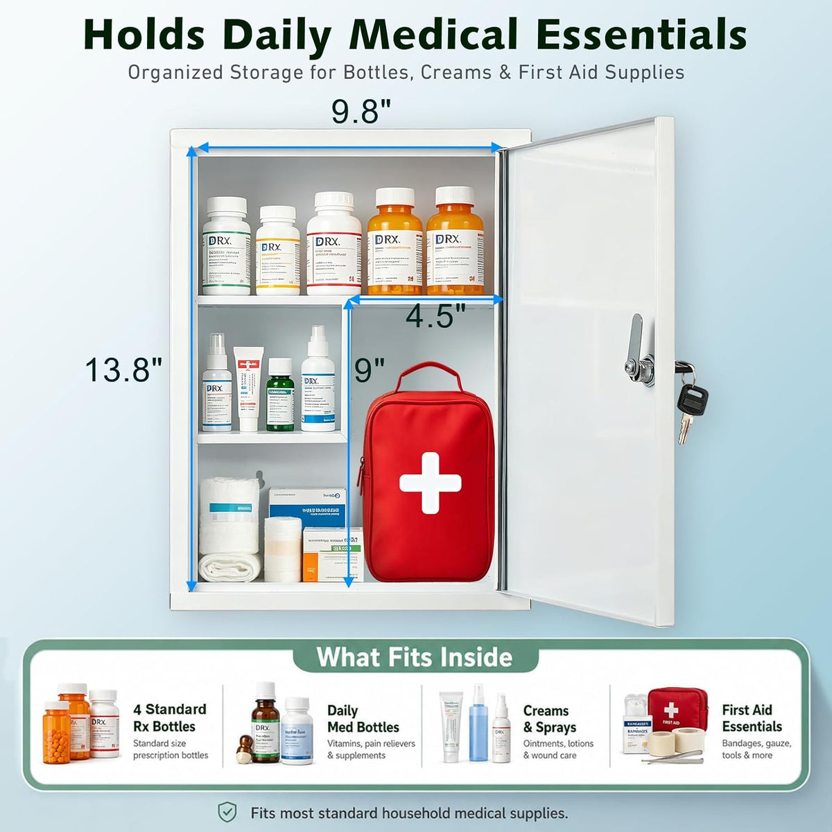 KYODOLED Locking Medicine Cabinet with Keys, Wall Mount, 15.75 Inch, White