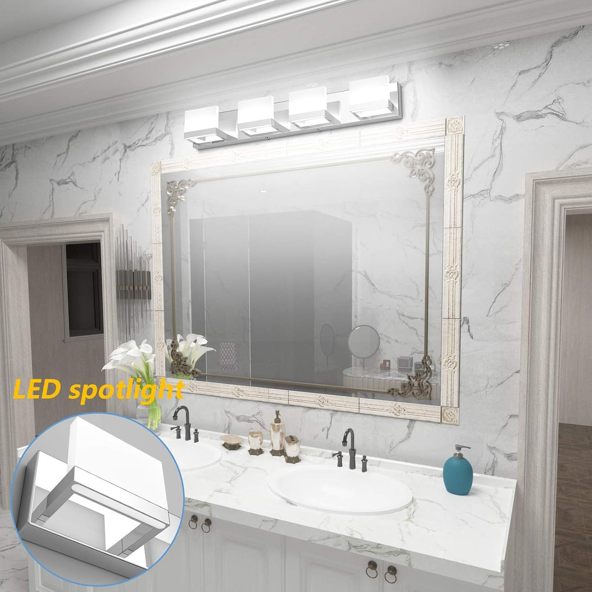 Tipace 4 Lights LED Modern Vanity Light Chrome Bathroom Lighting Fixture Up a...