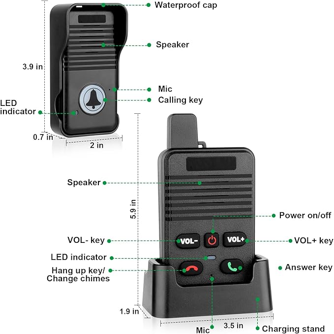 Wireless Doorbell, Waterproof Full Duplex Doorbell Wireless Upgrade, 1000ft
