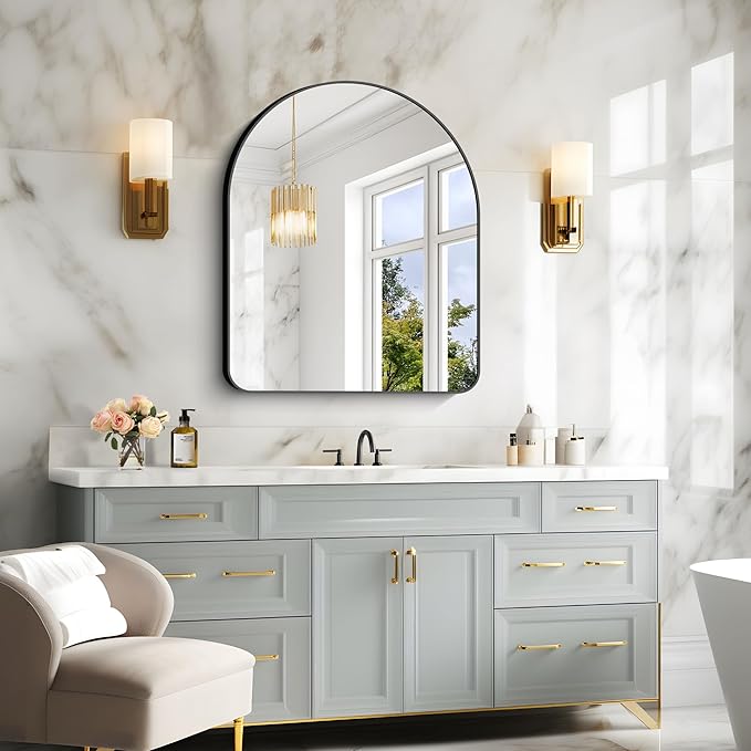 Arched Bathroom Mirror, Wall Mounted Mirror, Living Room, Hanging or Leaning