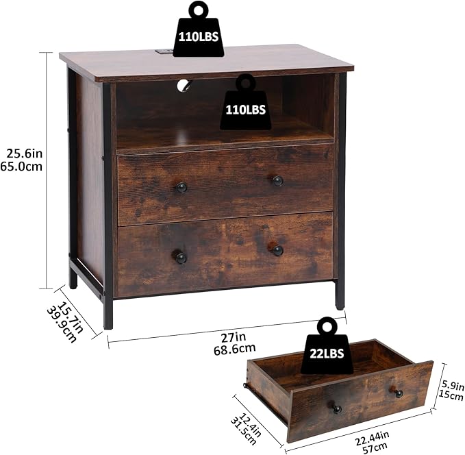 Tykacna 27 Inch Wide Night Stand, Large Wood Night Stand