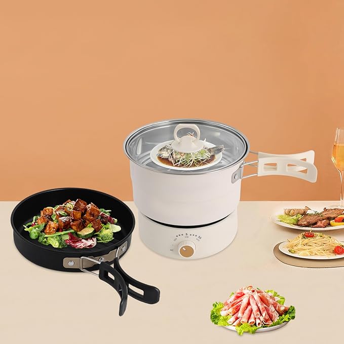 Portable Electric Hot Pot with Foldable Handles, Non-stick Frying Pan, Mini Hot