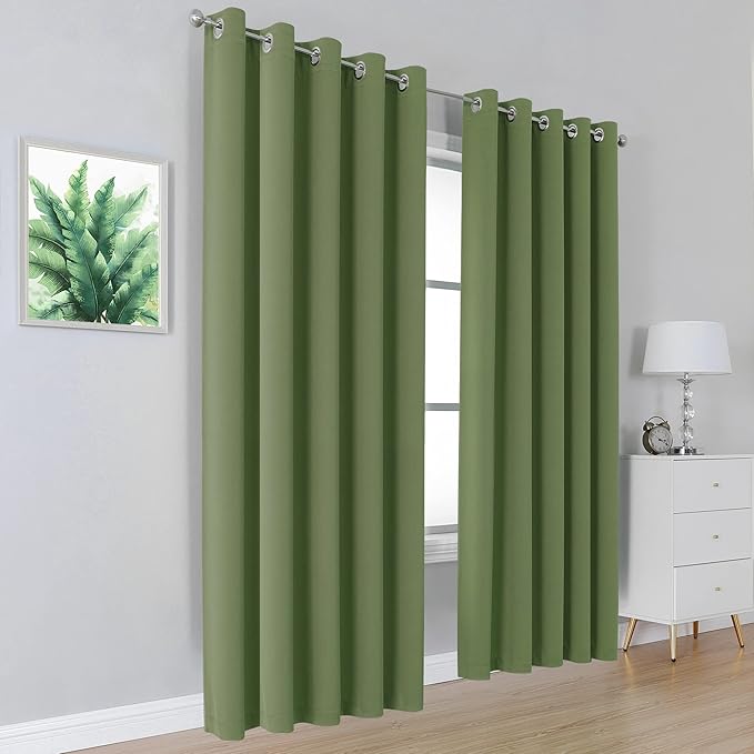DUALIFE Grommet Curtains Sage Green 96 Inch Length 2 Panels Set Light Blocking