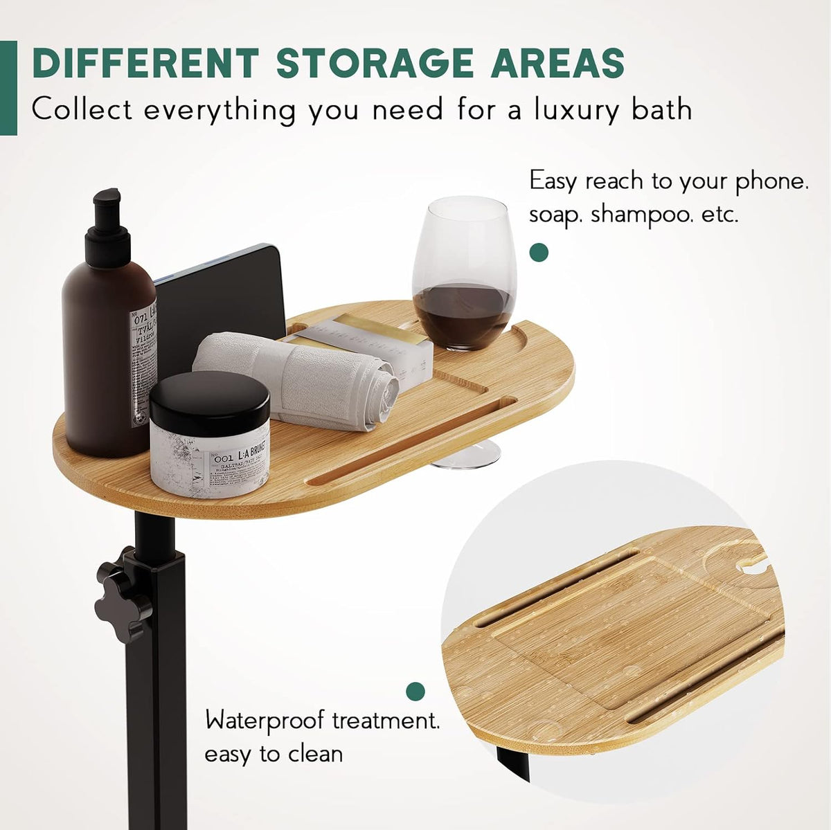 Yumkfoi Bamboo Bath tub Tray Table with Adjustable Height
