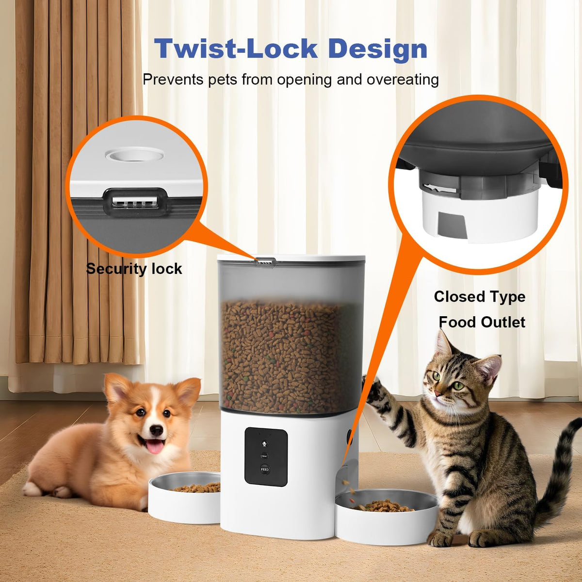 6L Automatic Cat Feeder, 2 Pets Timed Cat Dry Food Dispenser