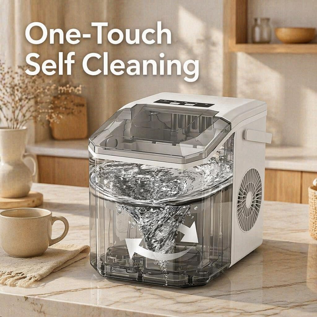 Portable ice Machine: with Handle, with Cleaning Function, with Basket and Spoon