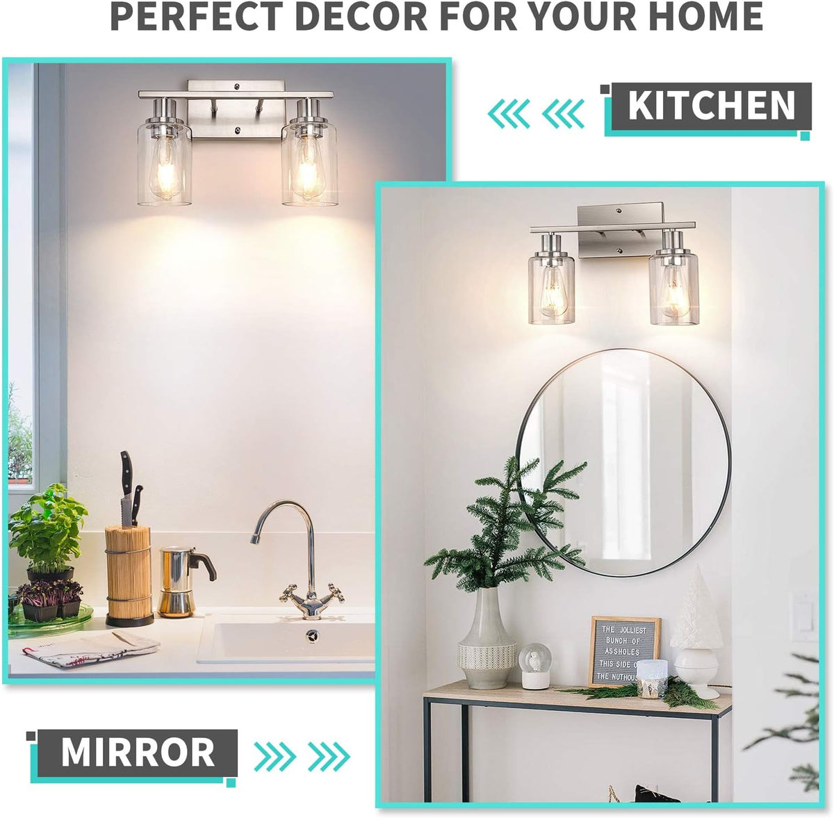 ShineTech 2-Light Bathroom Vanity Light, Brushed Nickel Modern Wall Sconce