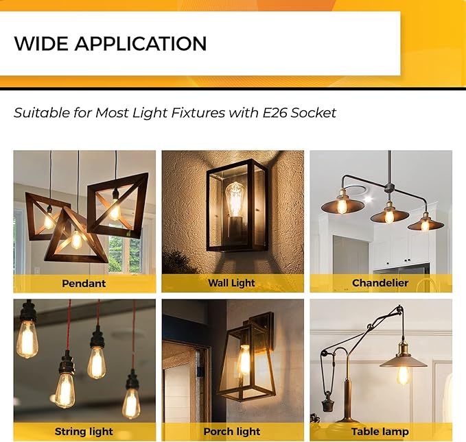 Hizashi Vintage Edison Bulb Dimmable, 6W Equivalent 60W, E26 Base LED Light B...