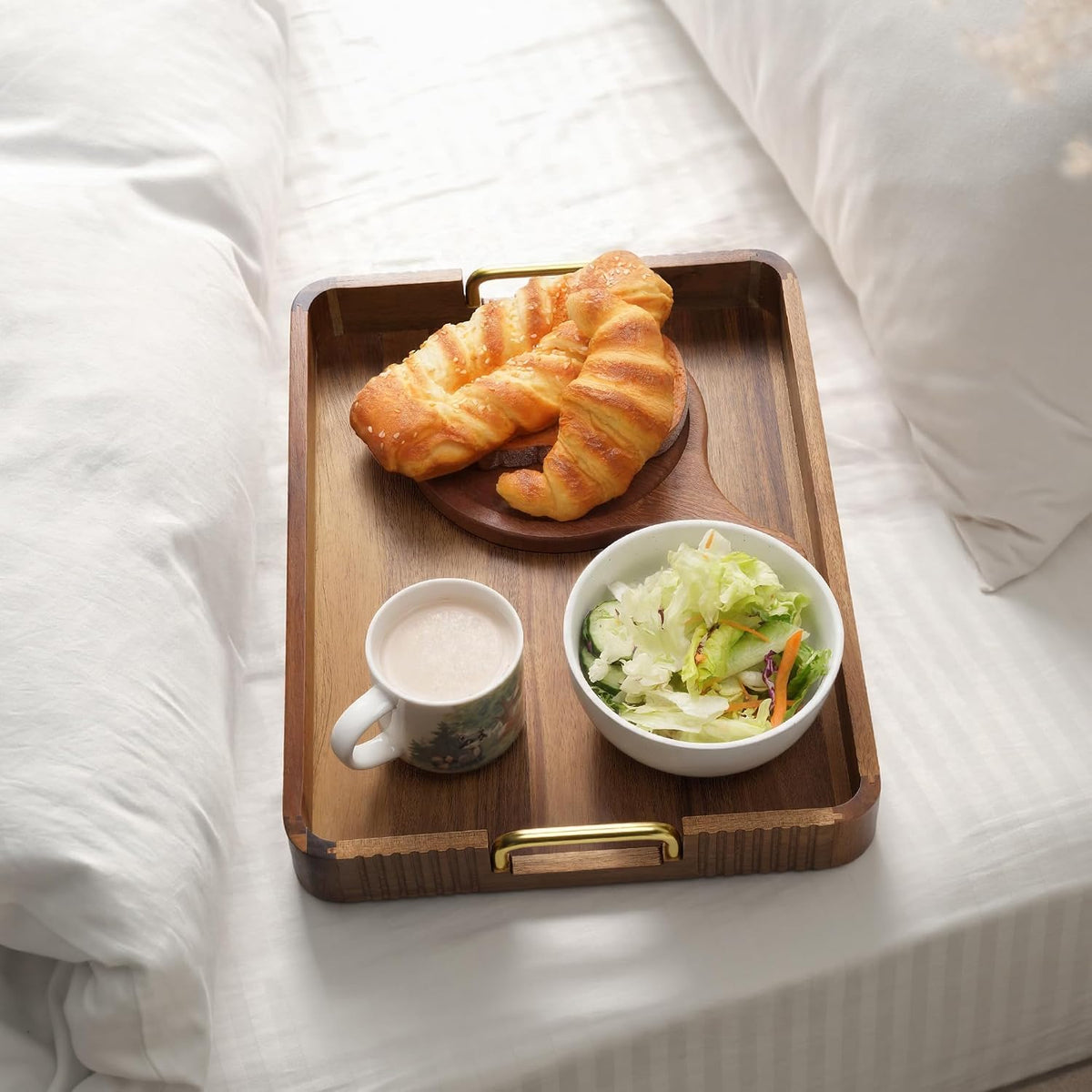 Acacia Wood Serving Tray with Gold Handles (Natural, 17" x 13" x 2&...