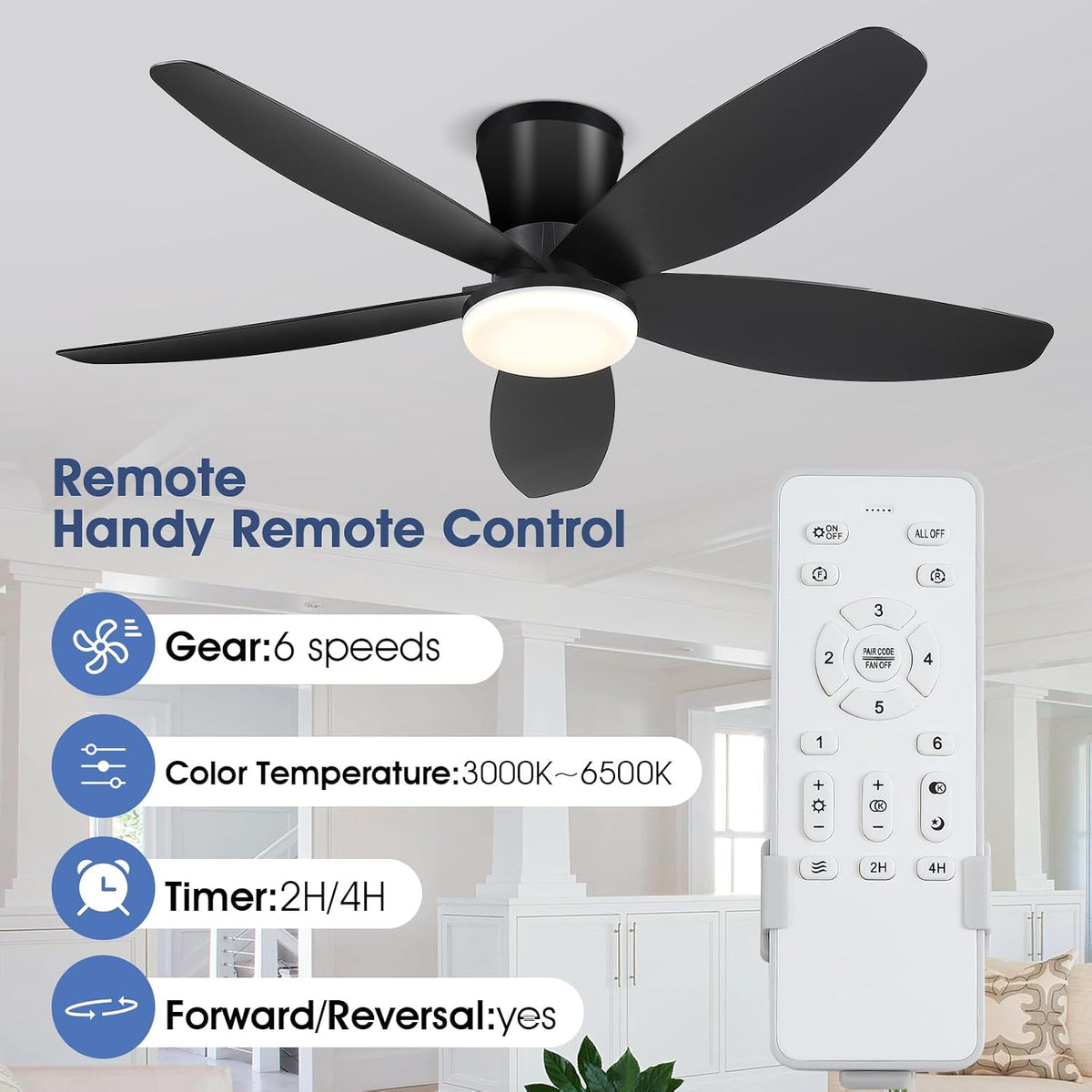 Surtime 42" Ceiling Fans with Lights-Low Profile Ceiling Fan with Light ...
