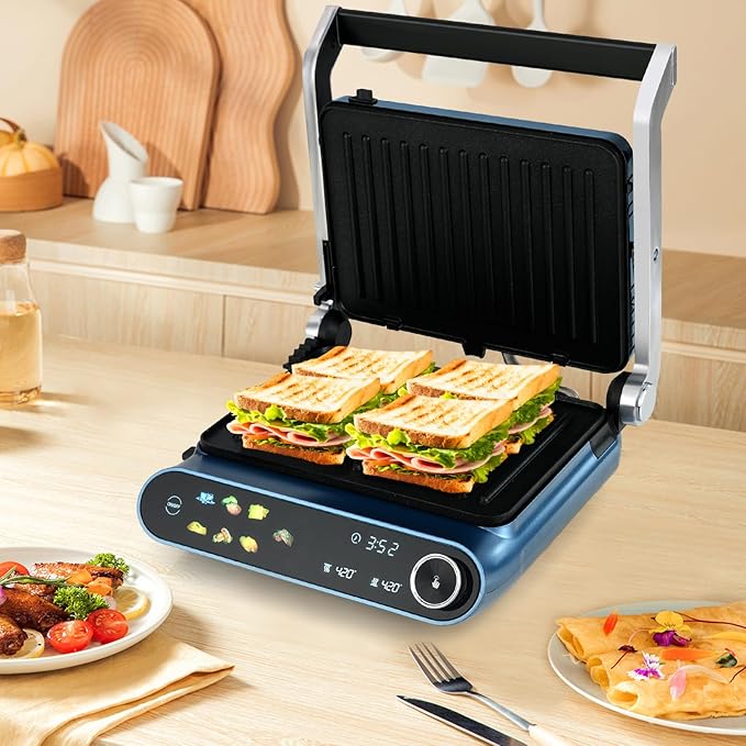 7-In-1 Sandwich Maker with LED Touch Panel & No-Stick Plates, Electric Pa...