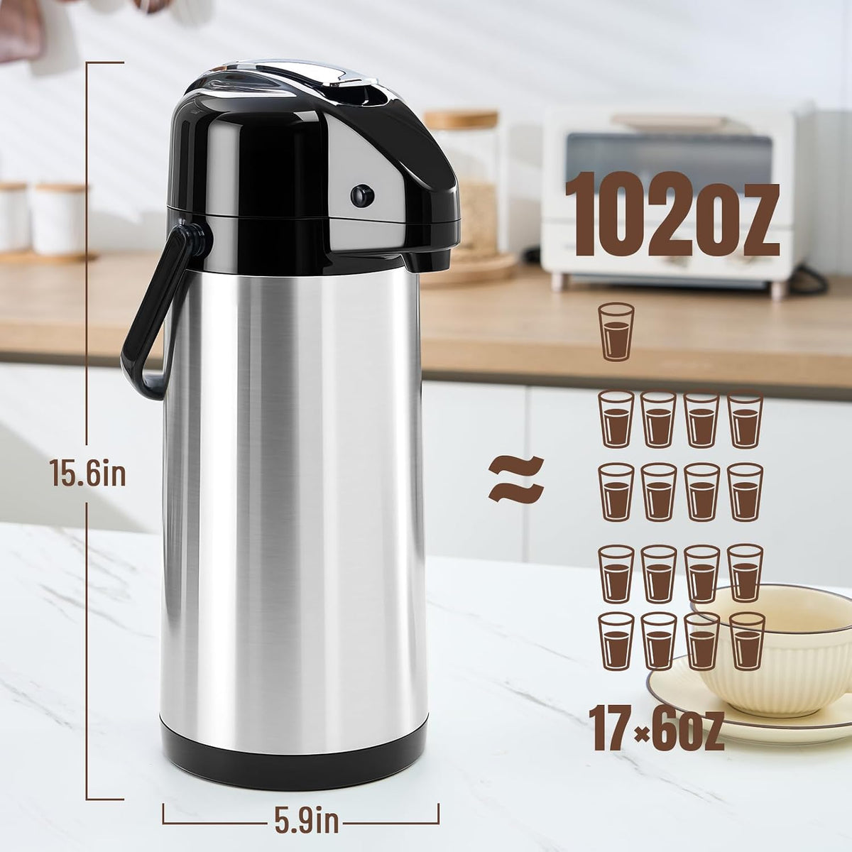 PARACITY Coffee Carafe With Pump, Stainless Steel Airpot Drink Dispenser