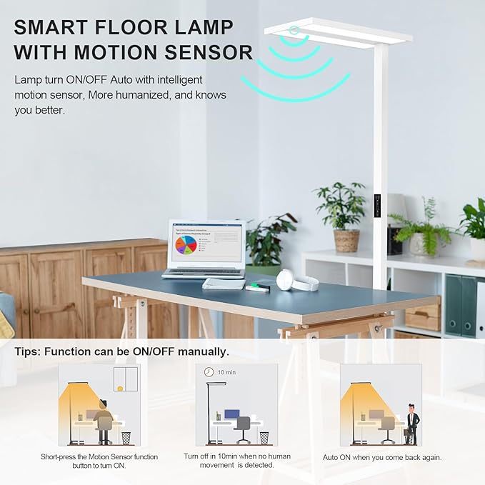 STERREN 76'' Motion Sensor Floor Lamp, 105W Modern LED Floor Lamp, Smart