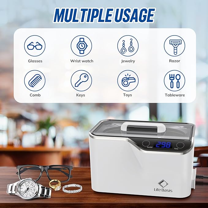 LifeBasis Ultrasonic Jewelry Cleaner, Professional 45kHz Ultrasonic Cleaner
