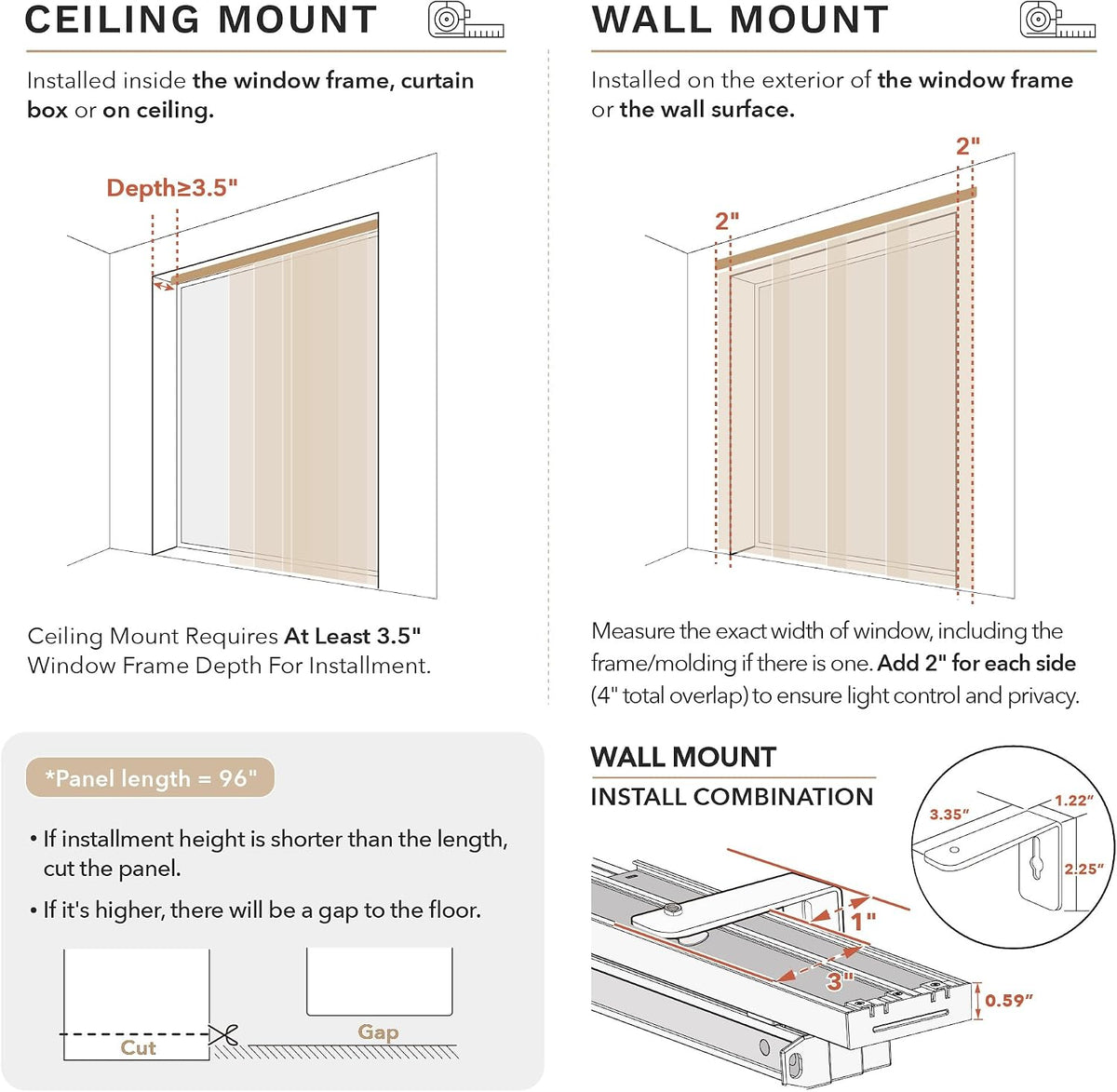 Panel Blinds Light Filter White 45.8"-86" x 96", Catch Me | Wh...