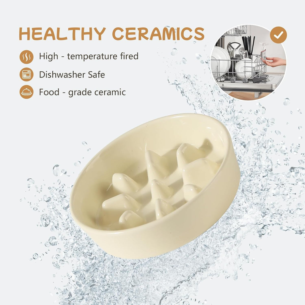 Ceramic 0.9 Cup Raised Slow Feeder Dog Bowl Set, Elevated 6.1inch Slow Dish and