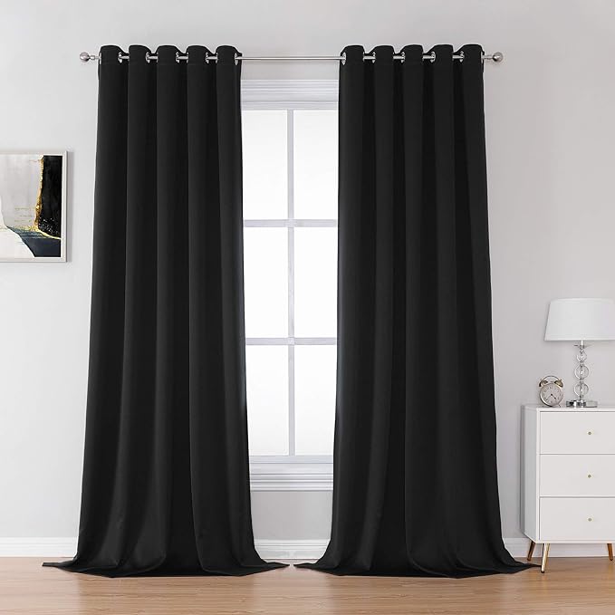 DUALIFE Black Out Curtains 9 ft Extra Long Grommet Blackout Heat Blocking