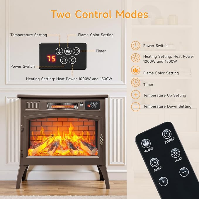 24″ Freestanding Electric Fireplace Stove