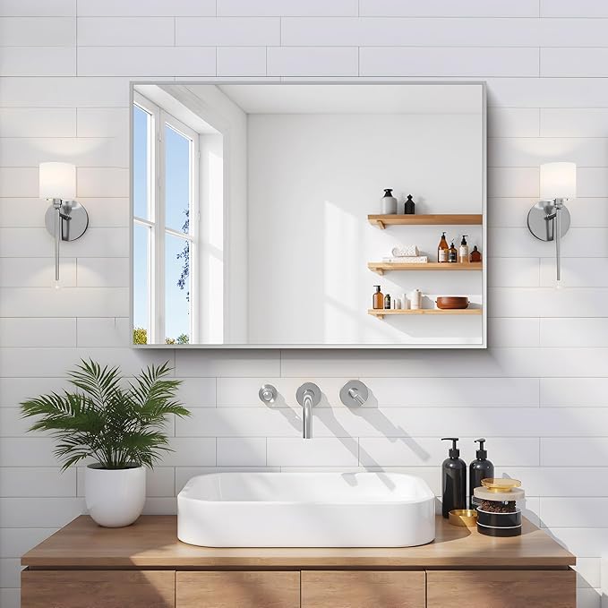 Silver Bathroom Mirror for Wall, 18x24 Inch Rectangle Mirror