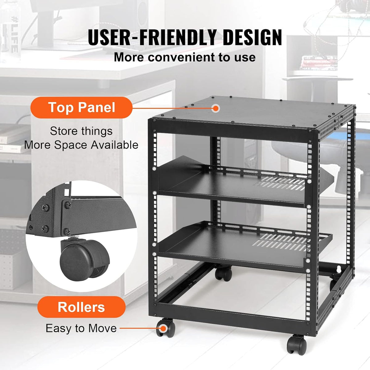 VEVOR 12U Open Frame Server Rack, 23-40 in Adjustable Depth, Free Standing or...