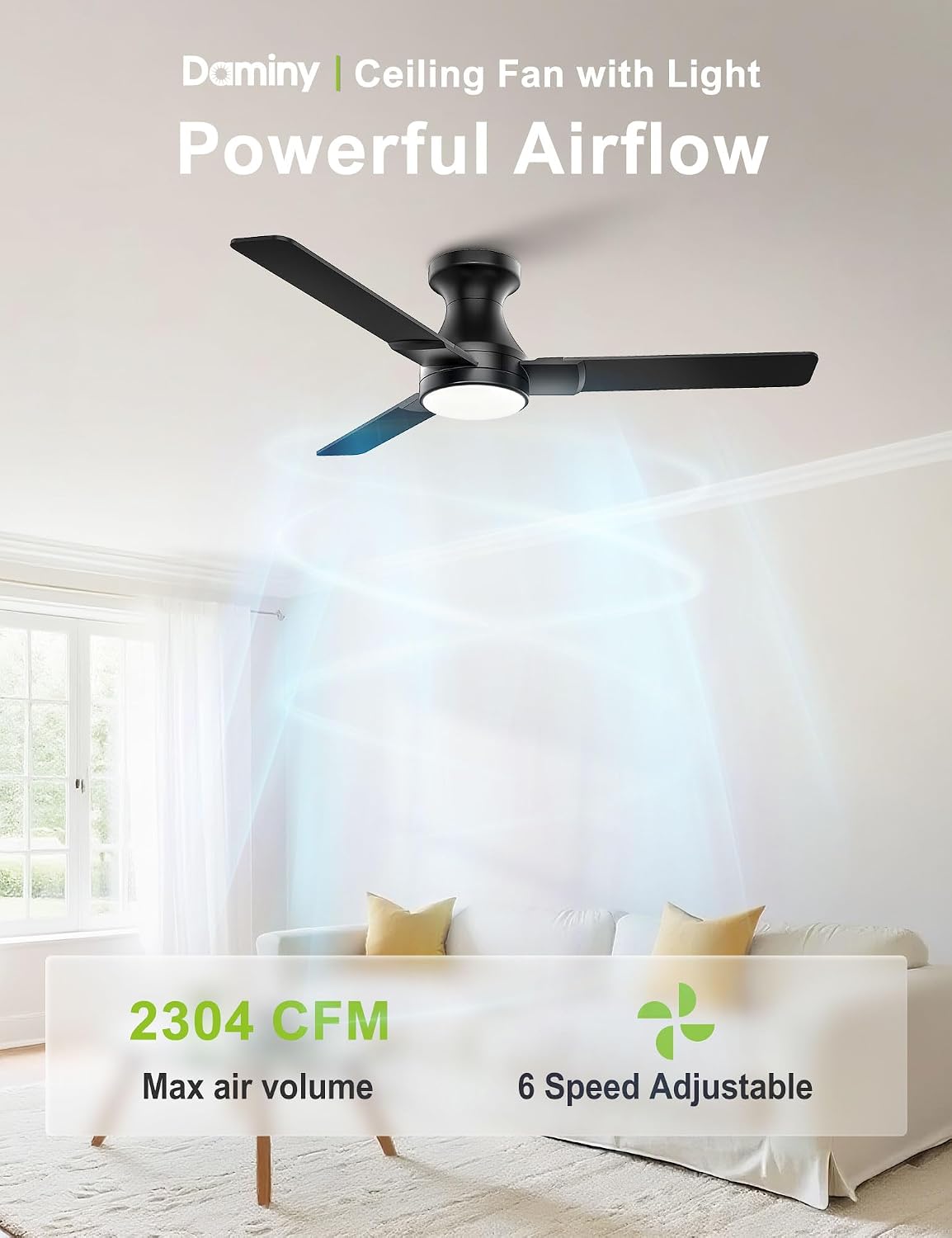 DAMINY 42 Inch Black Ceiling Fans with Lights and Remote